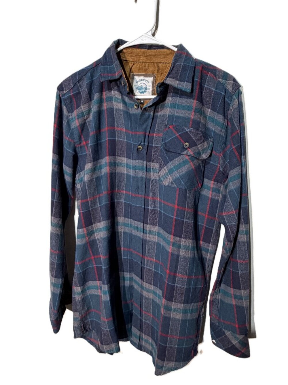 Gioberti Flannel Plaid Shirt Jacket 18 Navy Teal Red Corduroy Lined Pocket